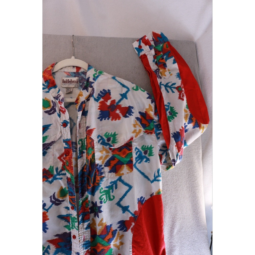 Saddlebrook Western Shirt Mens XL Southwestern Aztec Print Cotton Button Front - Picture 4 of 16